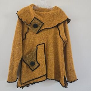 Jaskar Mustard Yellow Wool Lagenlook Knit Sweater Small Art to Wear Quirky